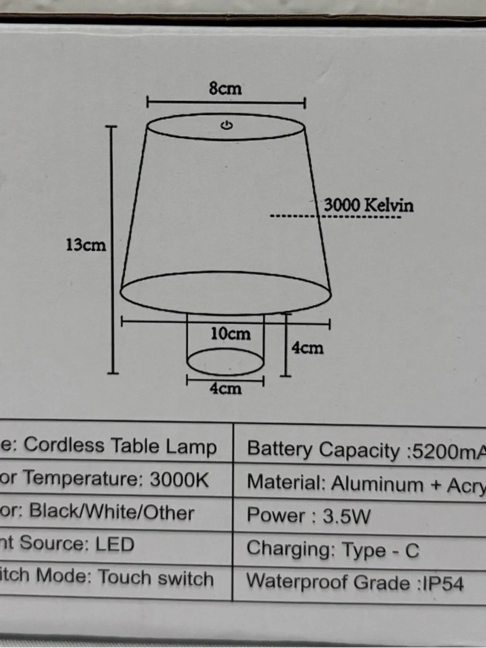 LED Rechargeable Touch Dimming Table Lamp Black